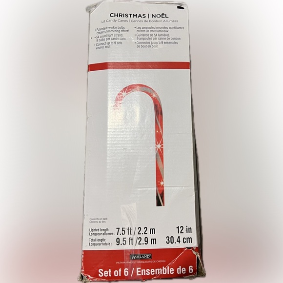 💥Ashland Red Candy Cane Strung Lights Set of 6 Christmas Holiday Winter - Picture 2 of 3